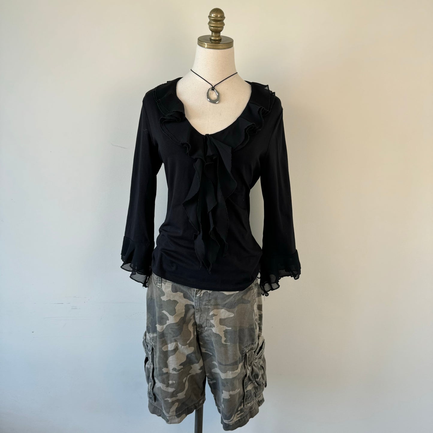 Vintage Black Ruffled Top