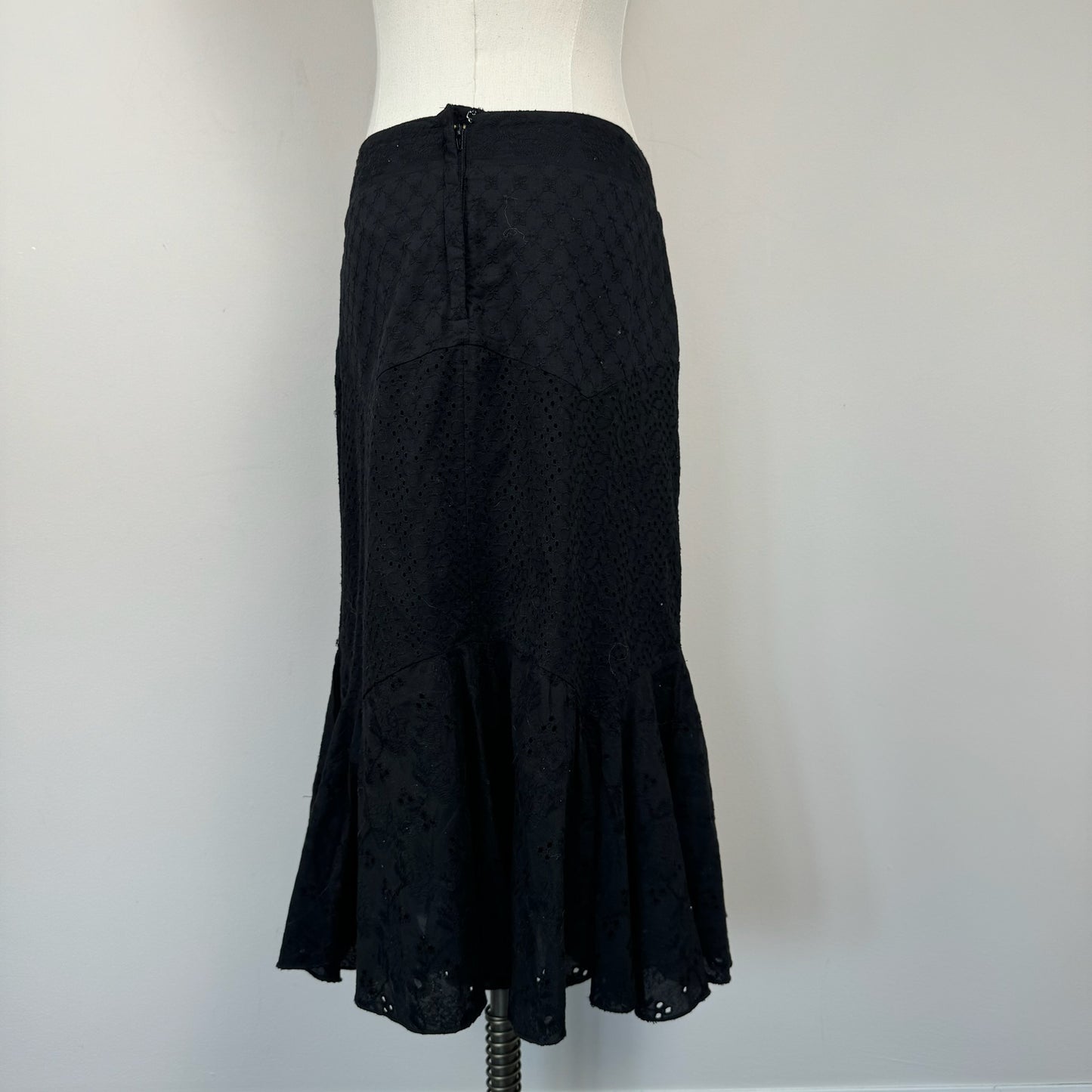 Vintage Black Linen Midi Skirt