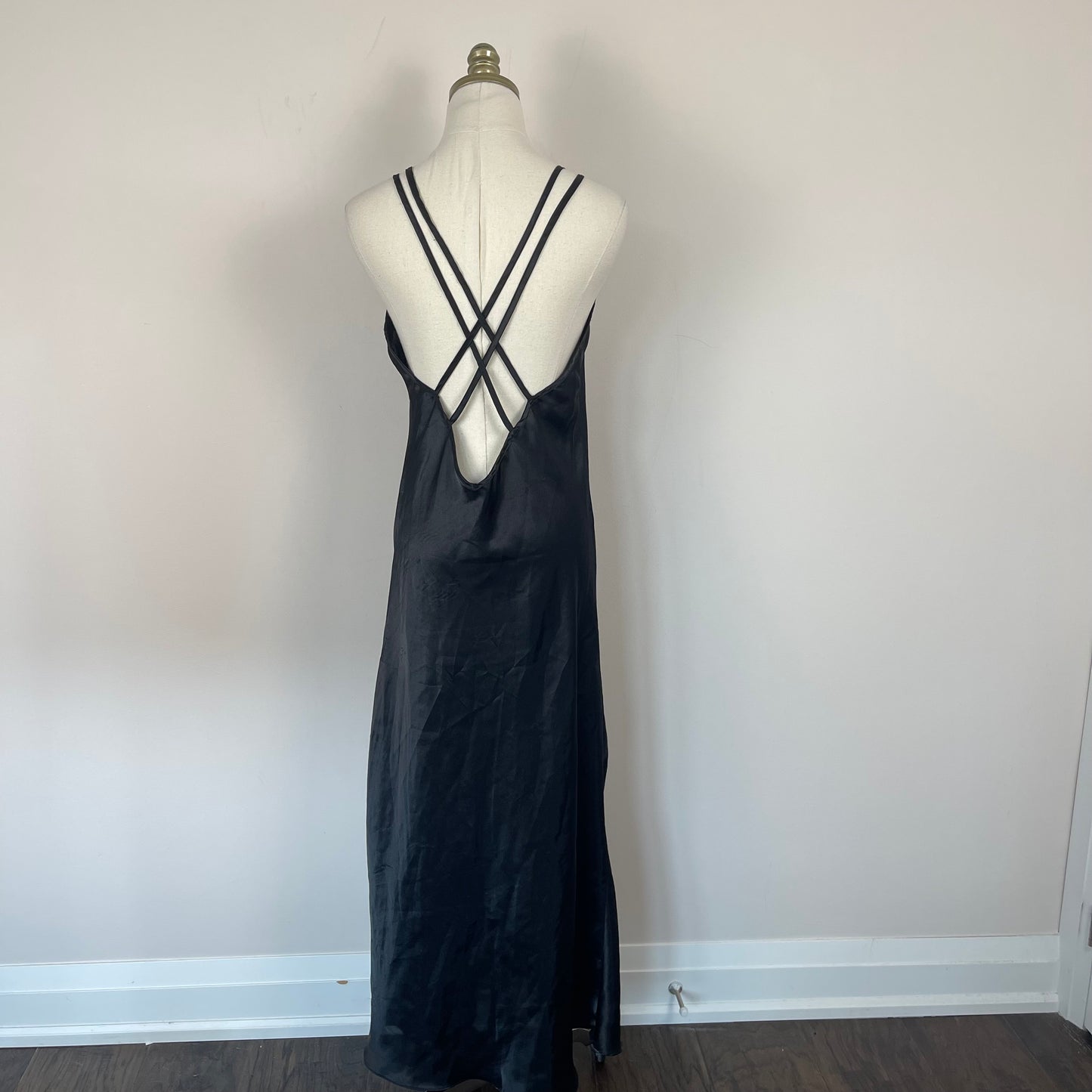 Vintage Black Silky Maxi Slip Dress