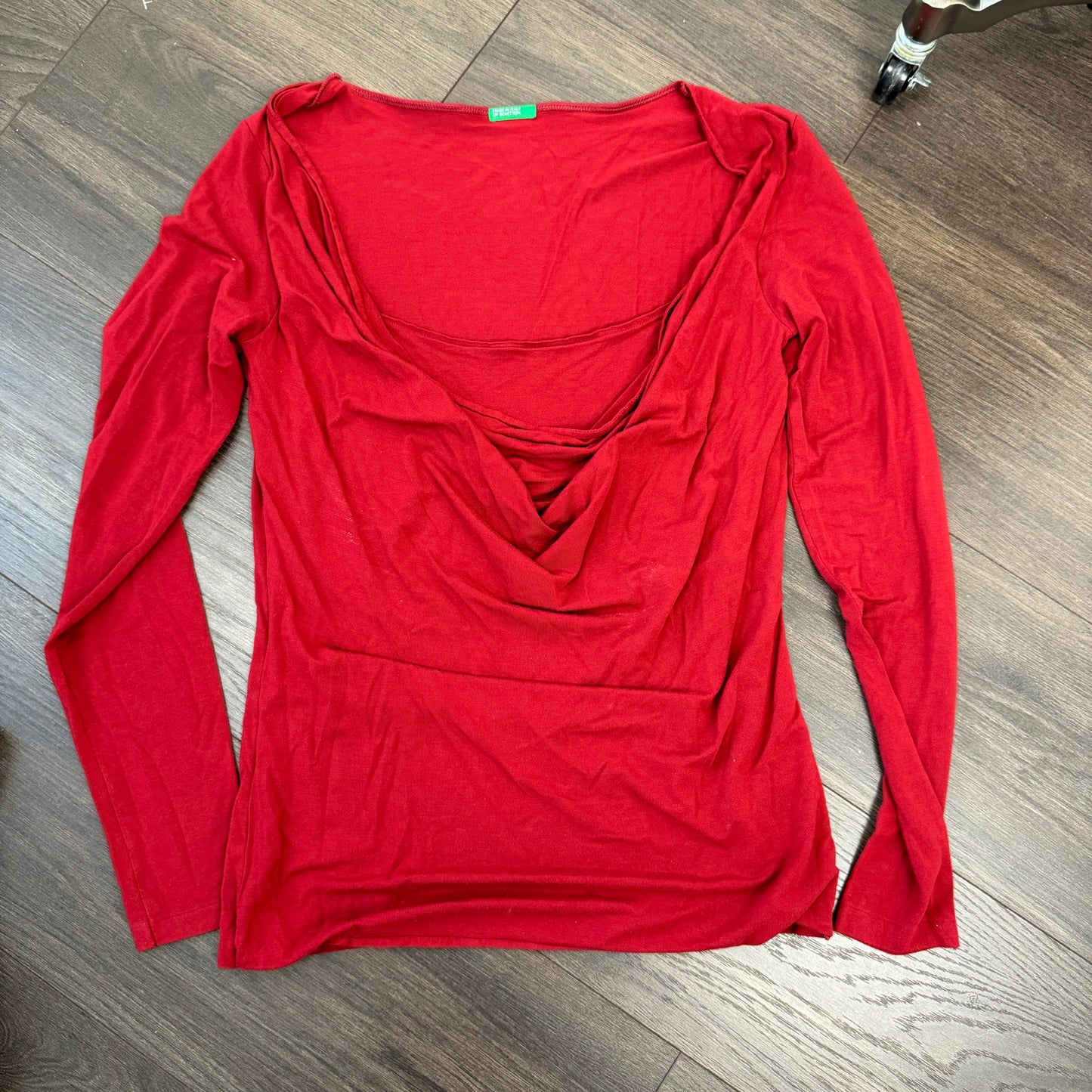 Red Slinky Off Shoulder / Cowl Neck Long Sleeve Top