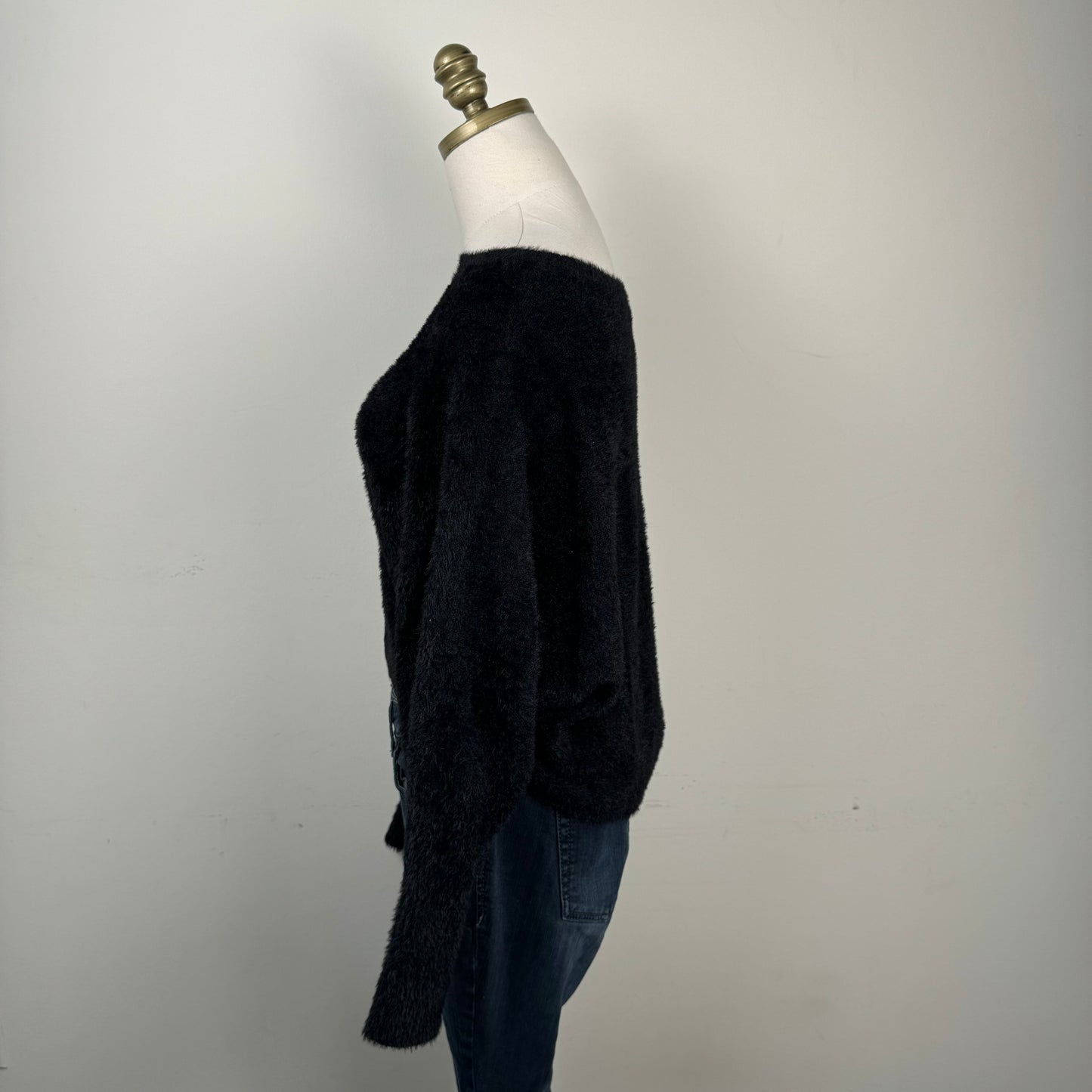 Black Off Shoulder Dolman Fuzzy Sweater