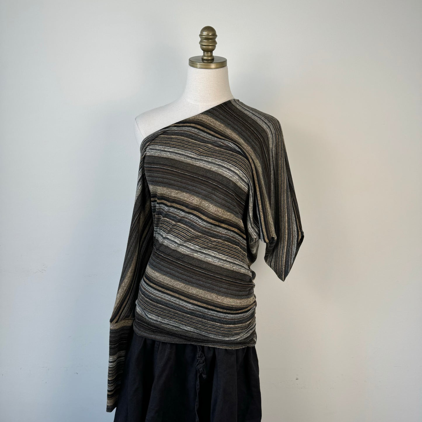Striped Asymmetric Off Shoulder Sweater