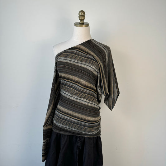 Striped Asymmetric Off Shoulder Sweater