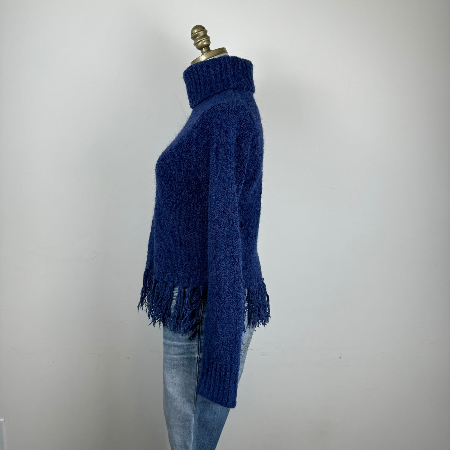 Dark Blue/Purple Turtleneck Sweater with Fringe Hem