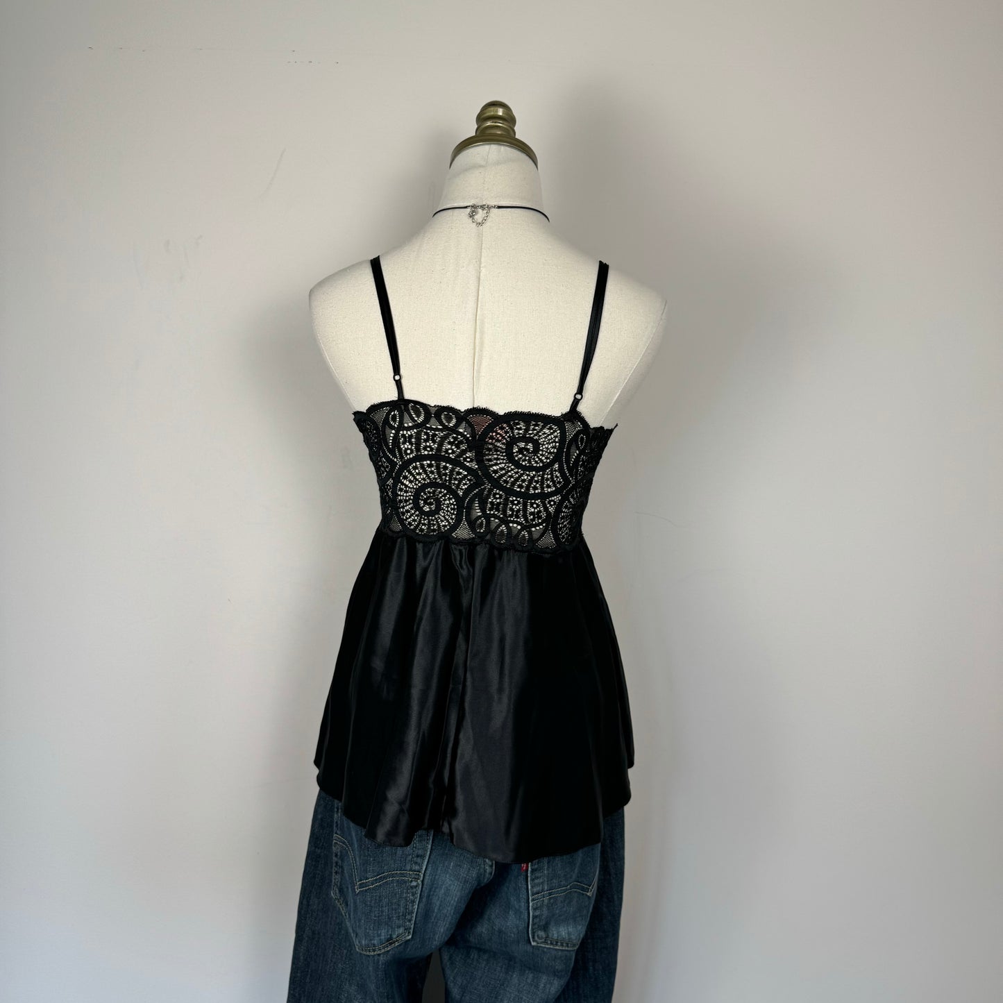 Black Lace Babydoll Satin Cami