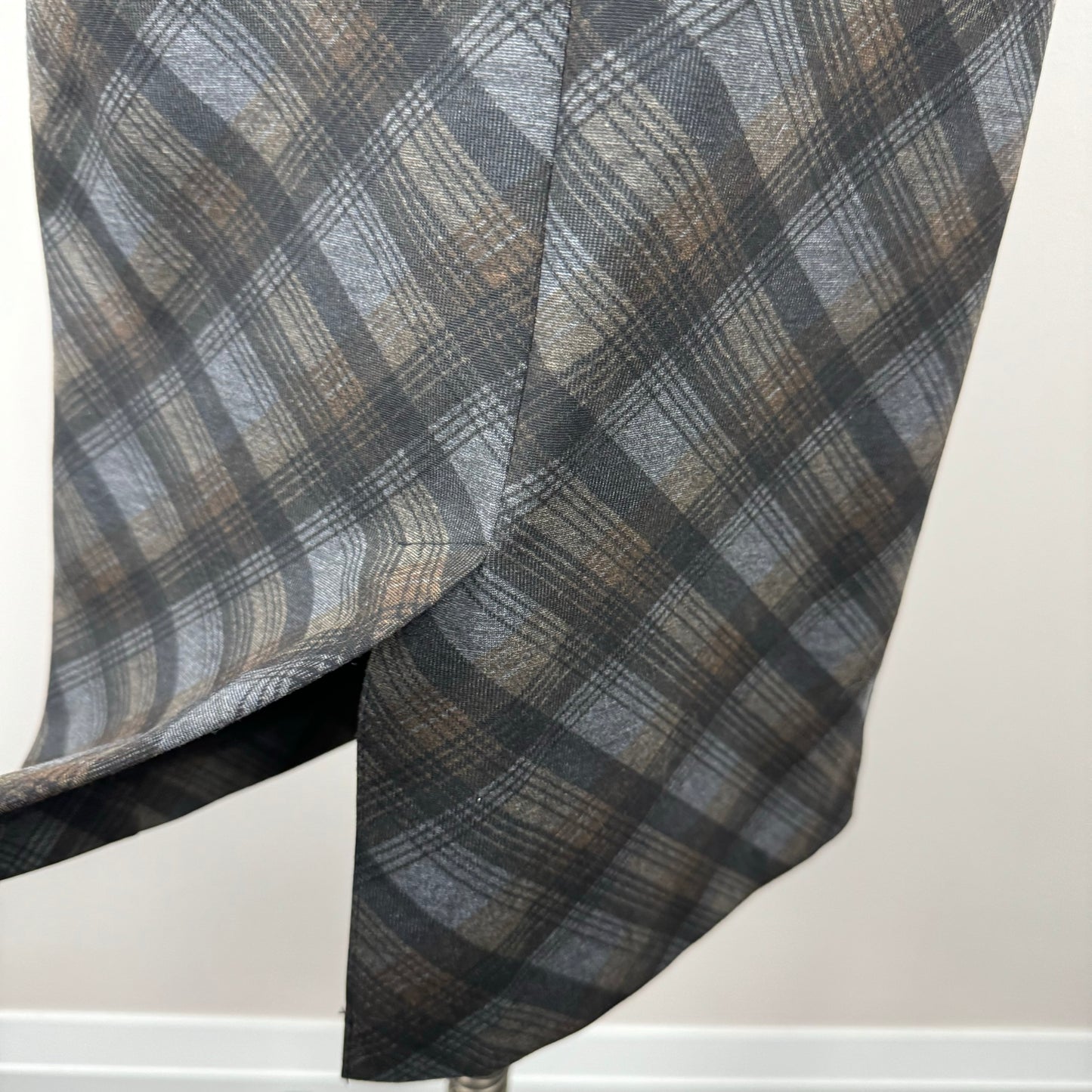 Vintage Plaid Grey Brown Midi Skirt