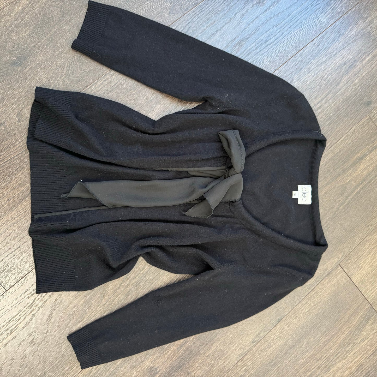 Black Open Front Chiffon Tie Up Sweater