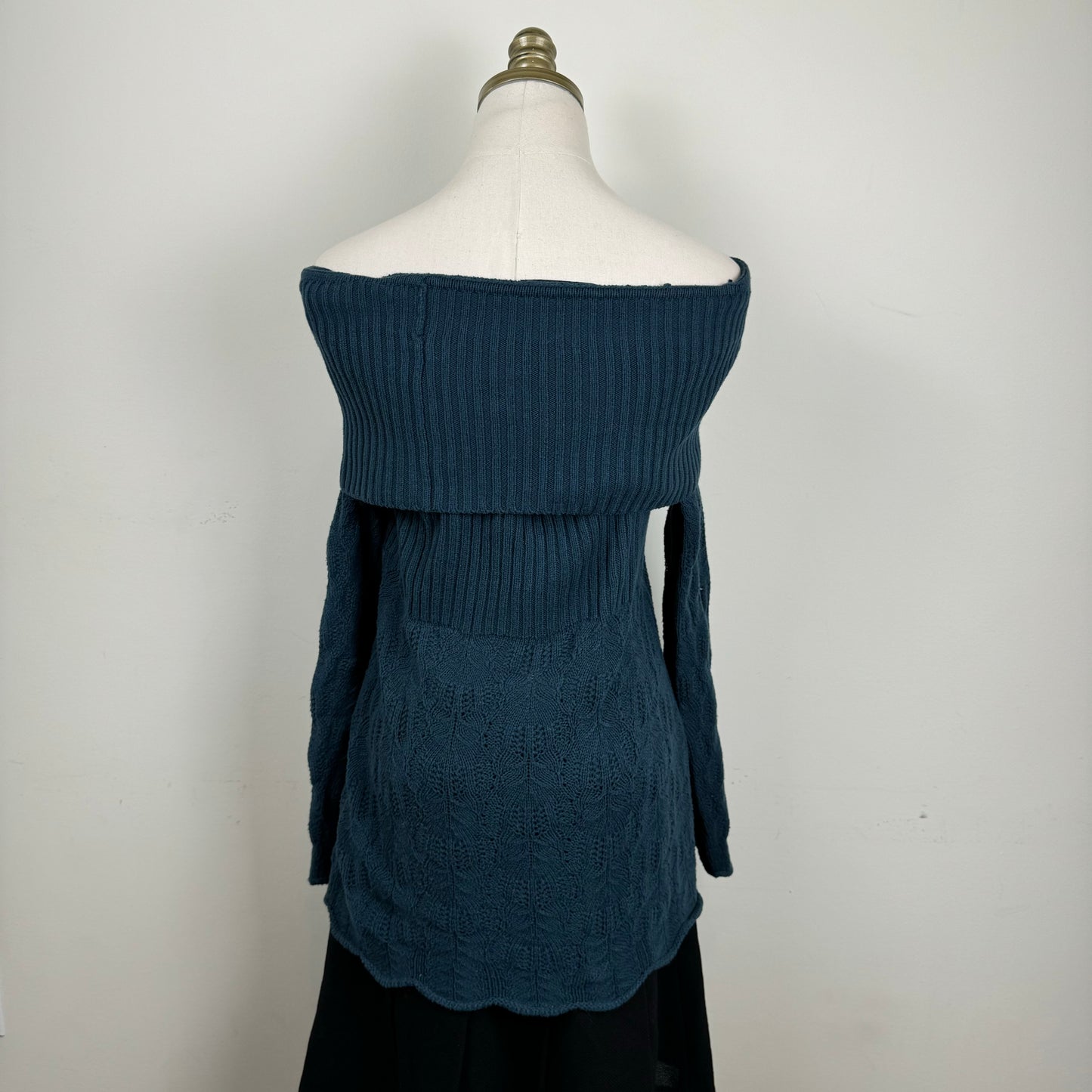 Dark Teal Textured Off The Shoulder Sweater