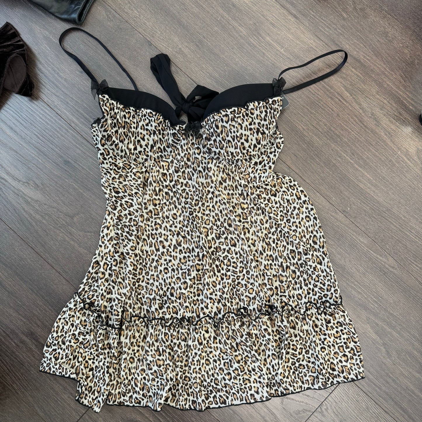 Rampage Leopard Print Mesh Babydoll Top