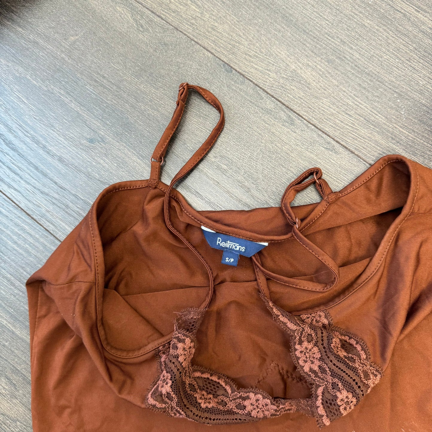 Brown Lace Trim Cami Top