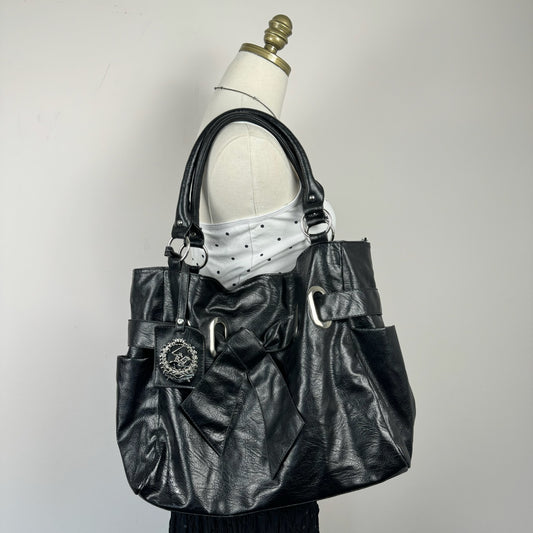 Oversized Black Leather Shoulder Bag