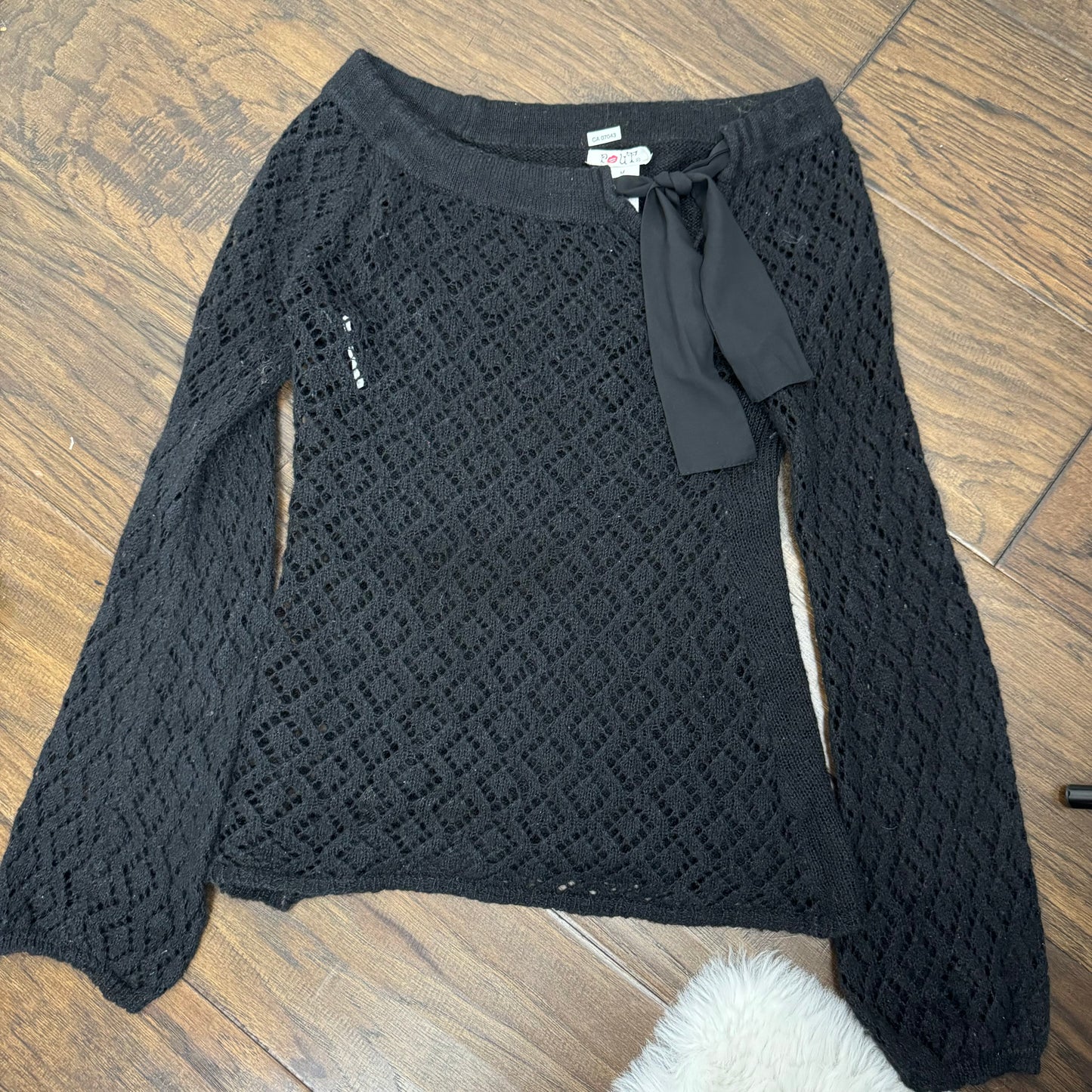 Vintage Black Off Shoulder Open Knit Sweater