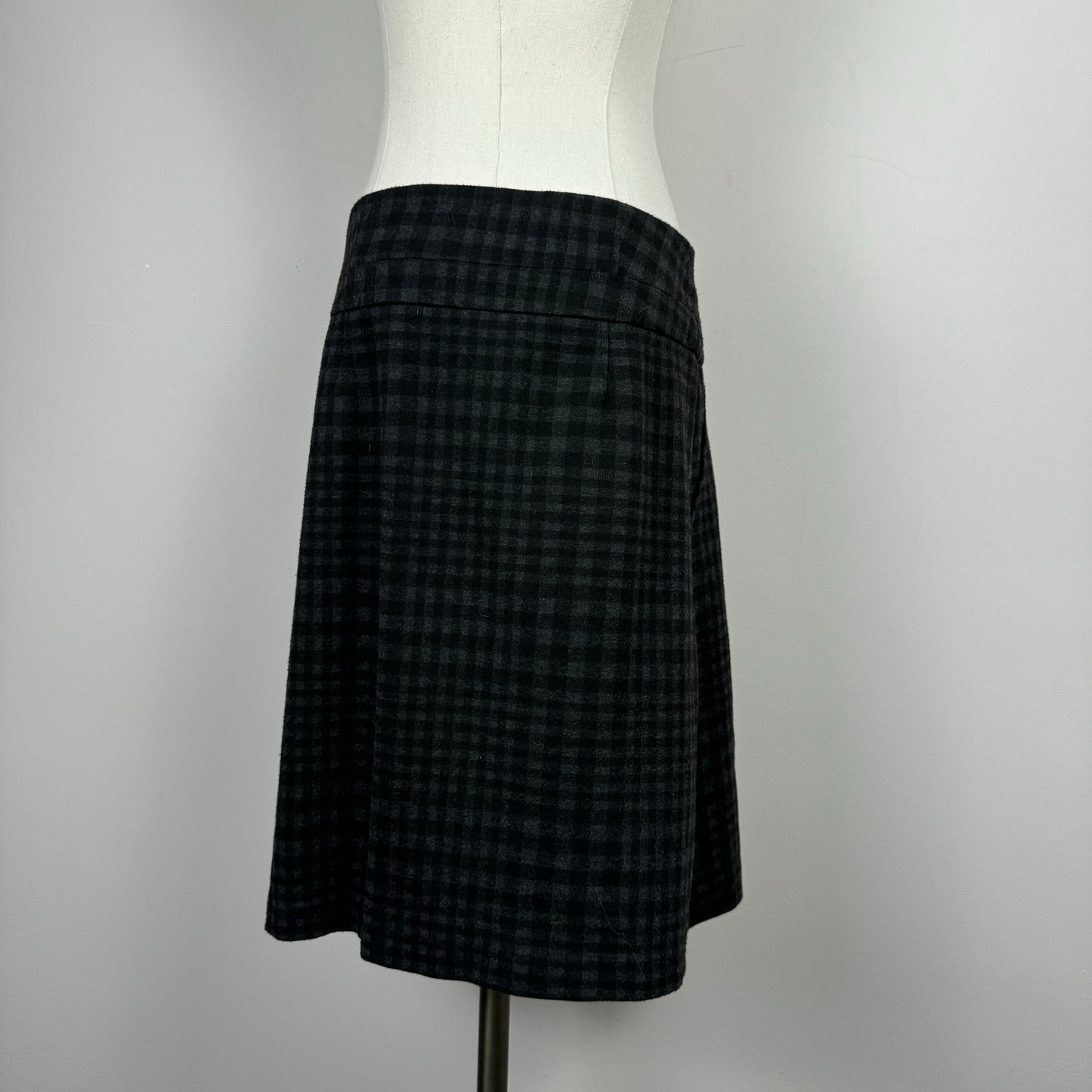 Black and Grey Checked Midi Skirt