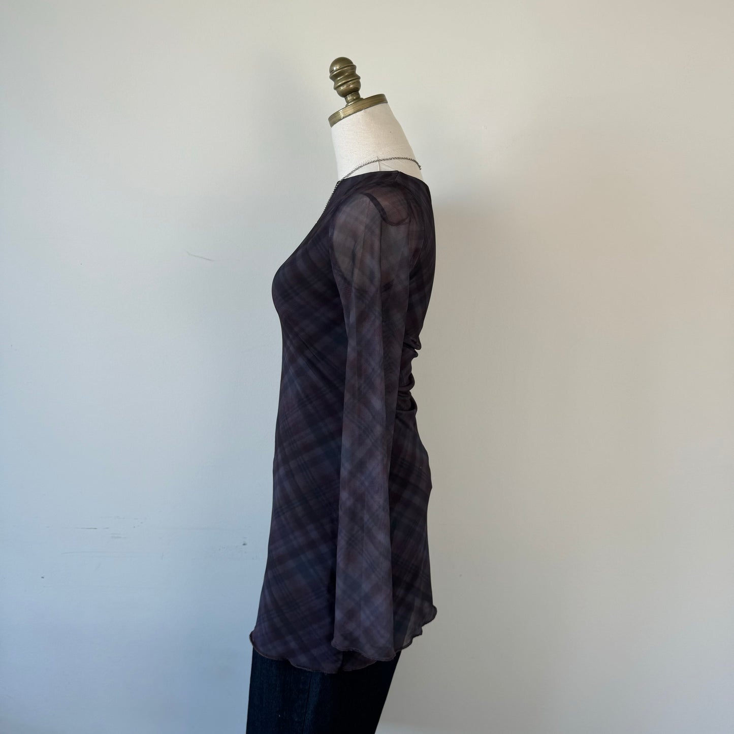 Plaid Mesh Overlay Mini Dress
