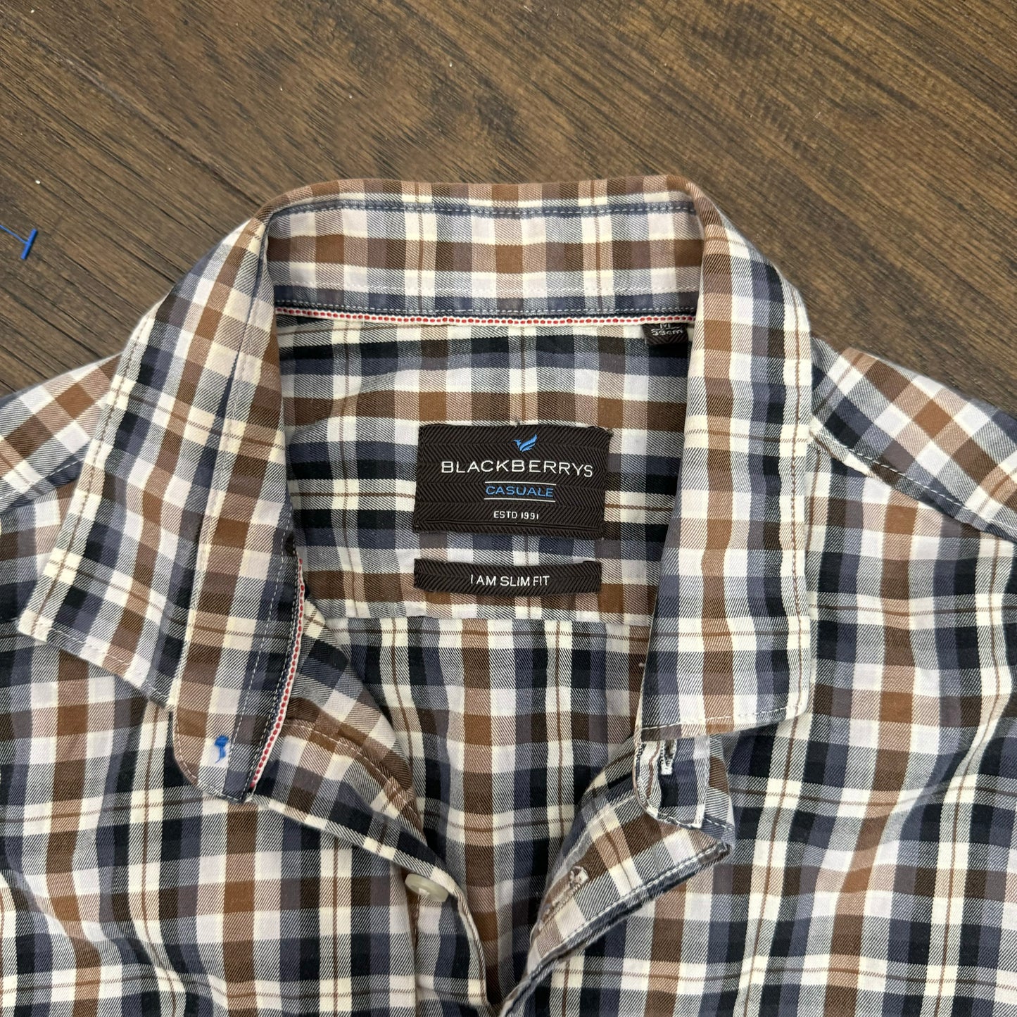 Brown and Navy Plaid Button Up Shirt