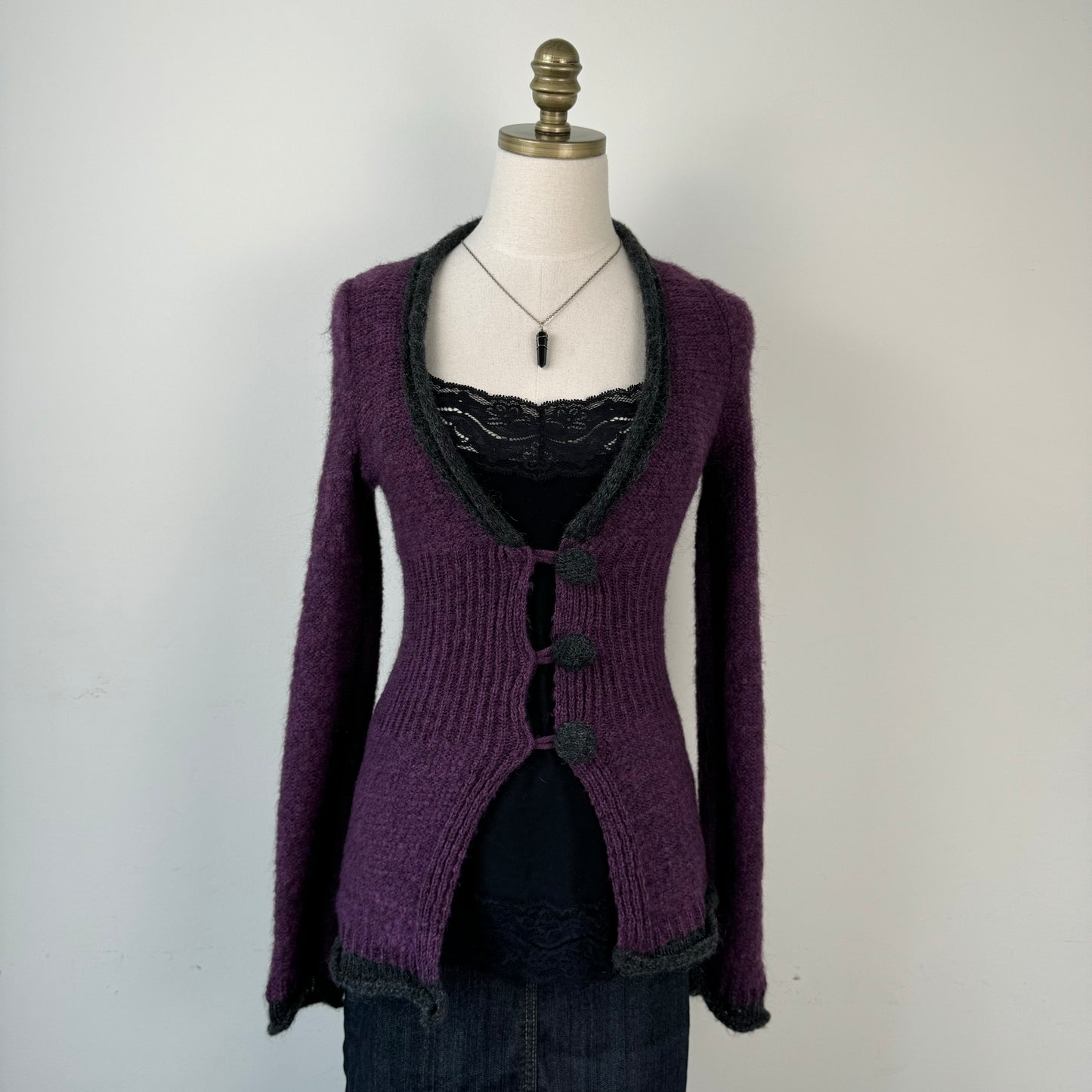 Fitted Purple Open Front Cardigan