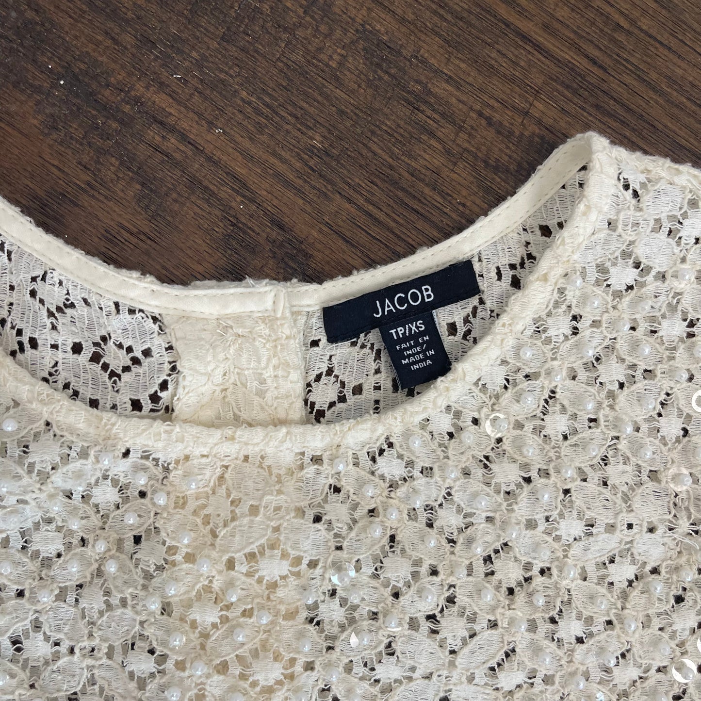 Cream Open Knit Boat Neck Top