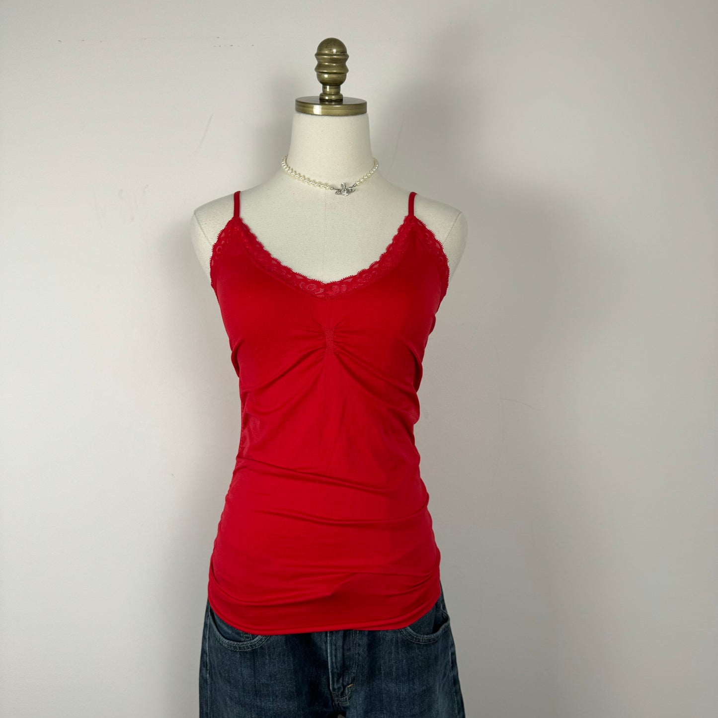 Red Lace Trim Fitted Cami