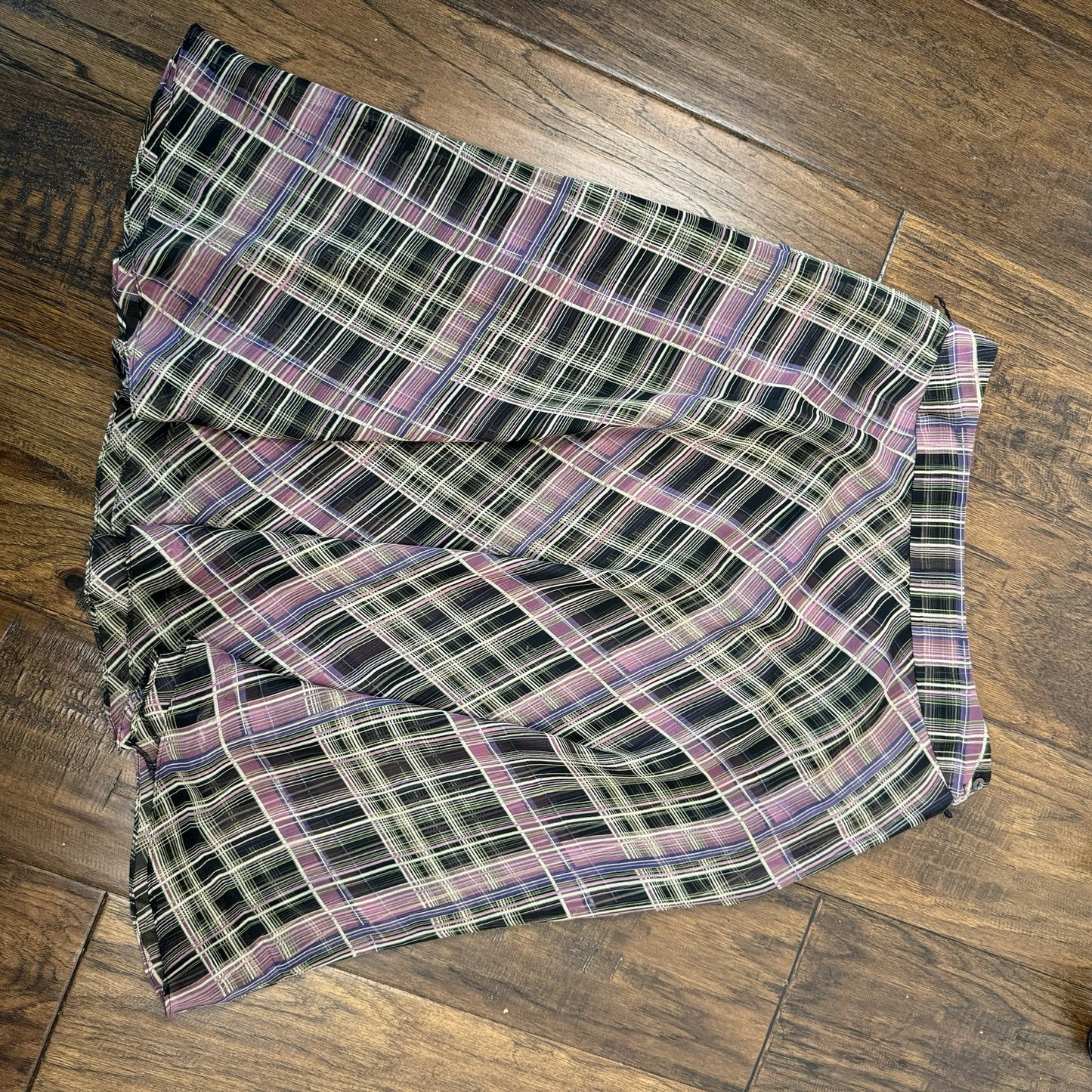 Vintage Plaid Chiffon Midi Skirt