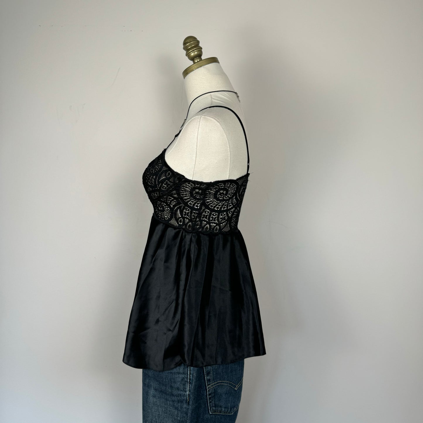 Black Lace Babydoll Satin Cami