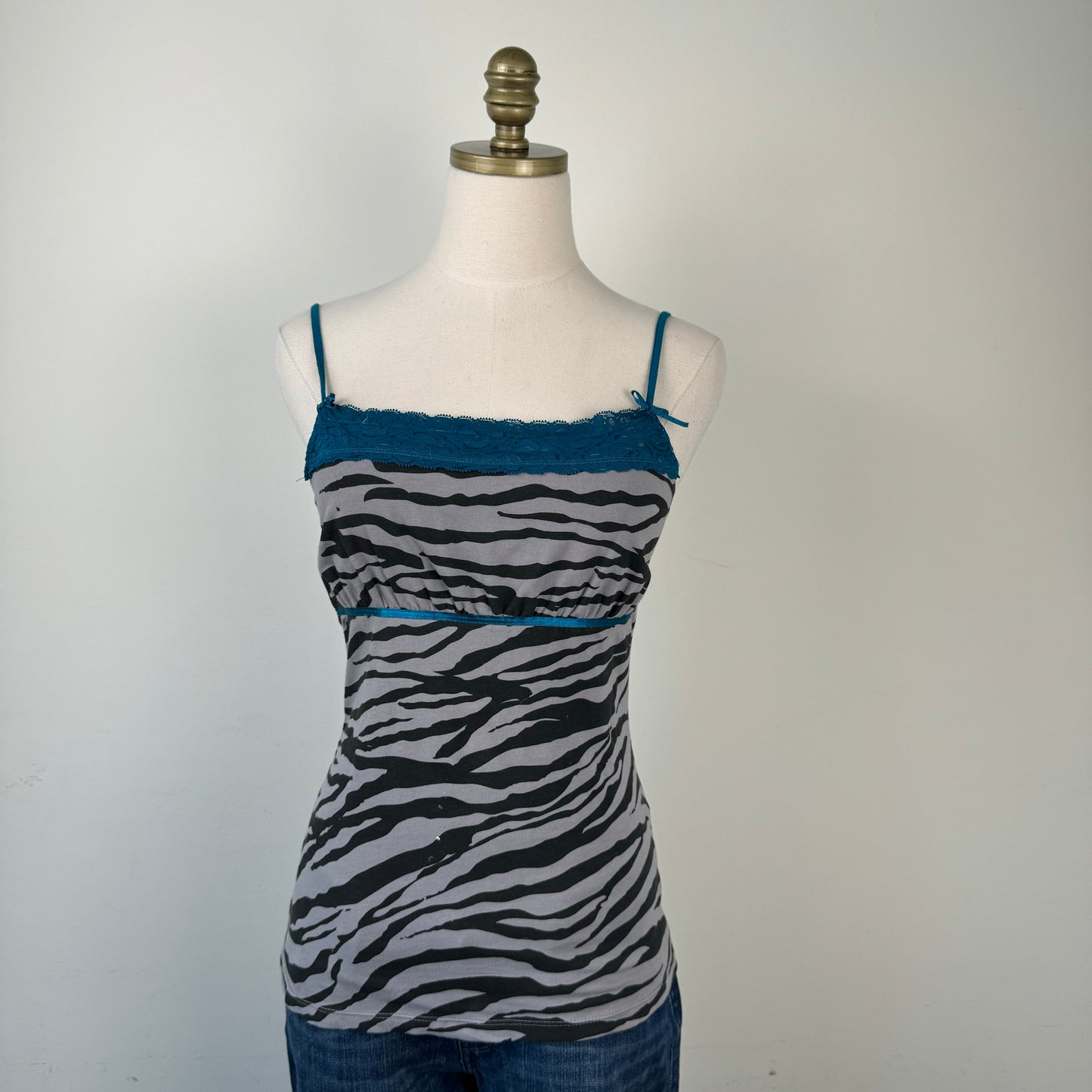Zebra Print Lace Trim Cami Top