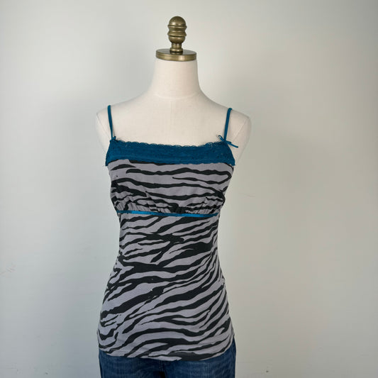 Zebra Print Lace Trim Cami Top