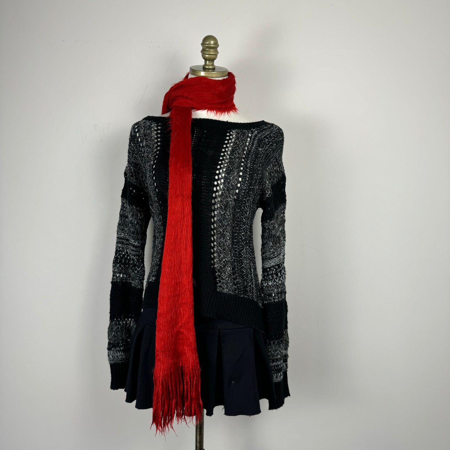 Red Fuzzy Knit Scarf