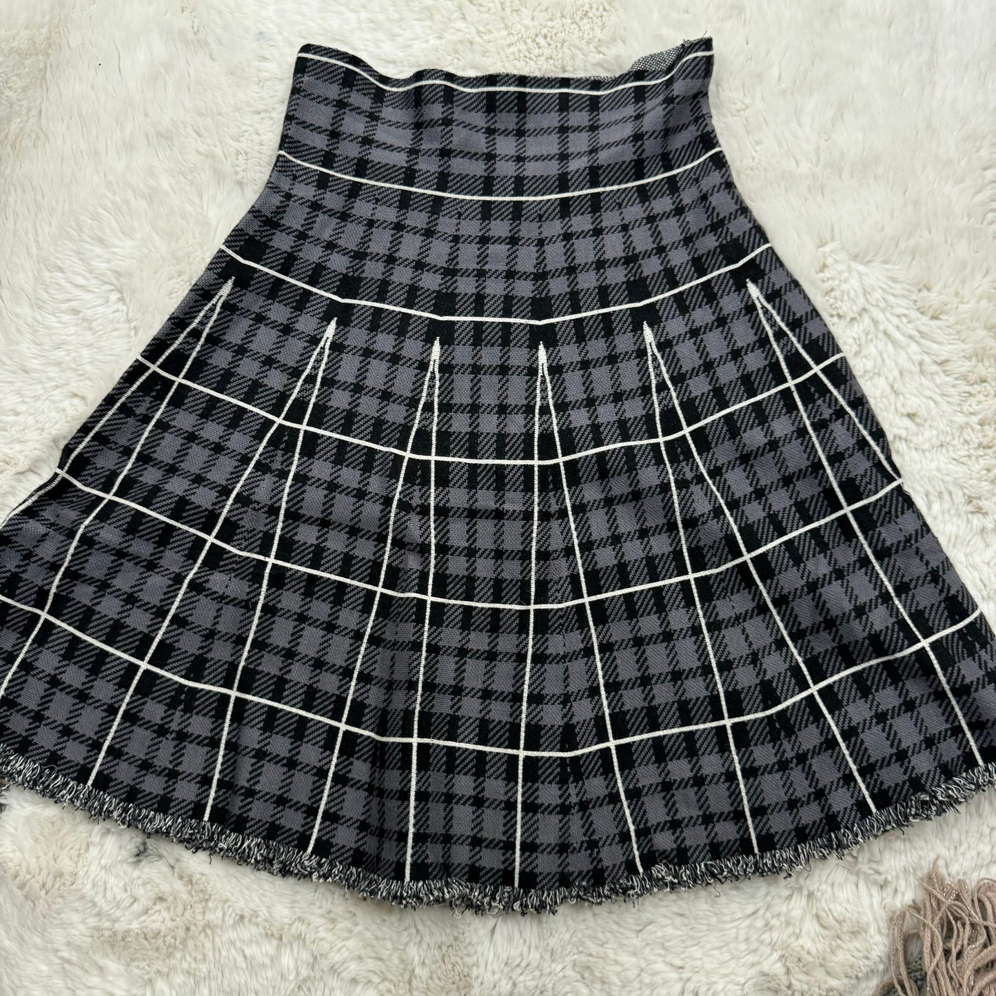 Vintage Plaid Knit Midi Skirt