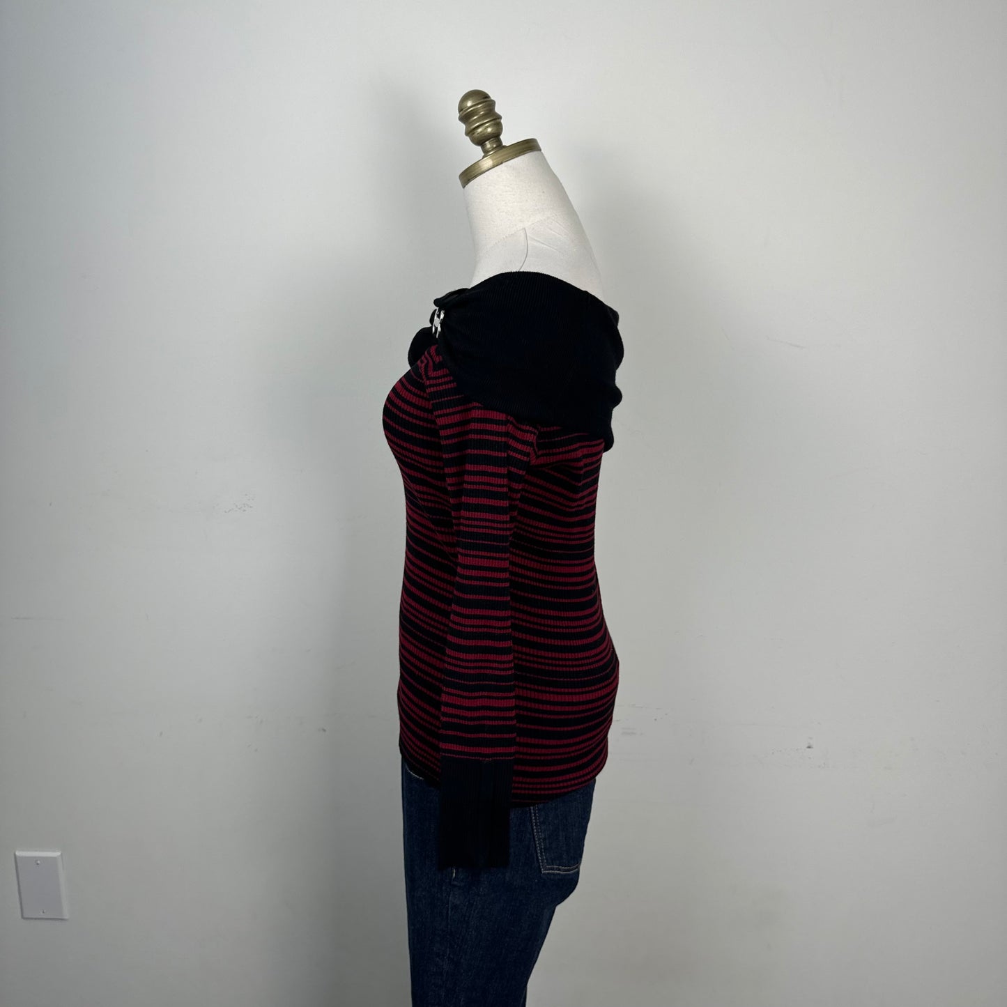 Striped Off Shoulder Fitted Sweater