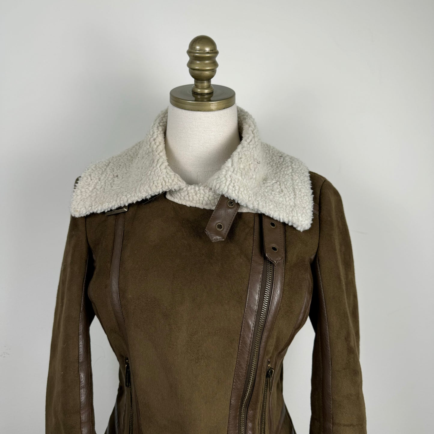 Brown Shearling Suede Moto Jacket