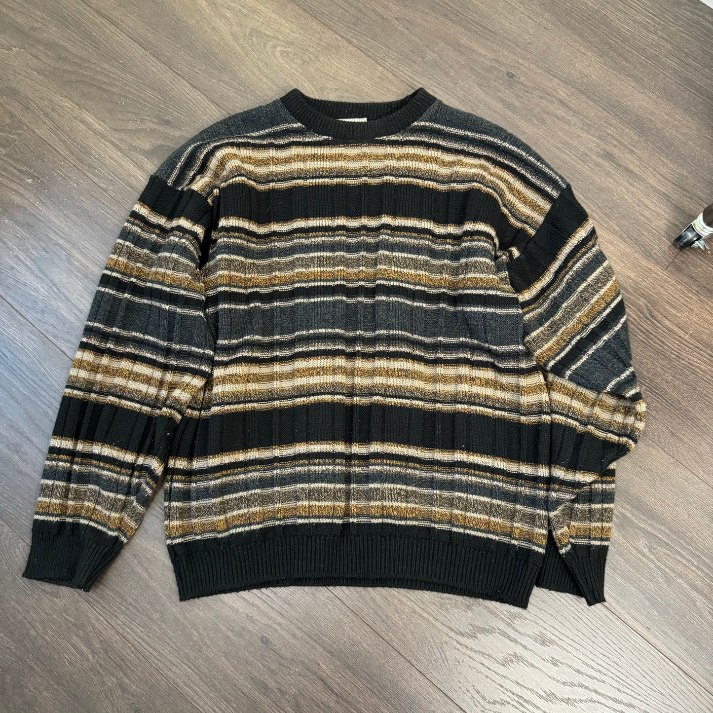 Brown and Black Striped Crewneck Sweater