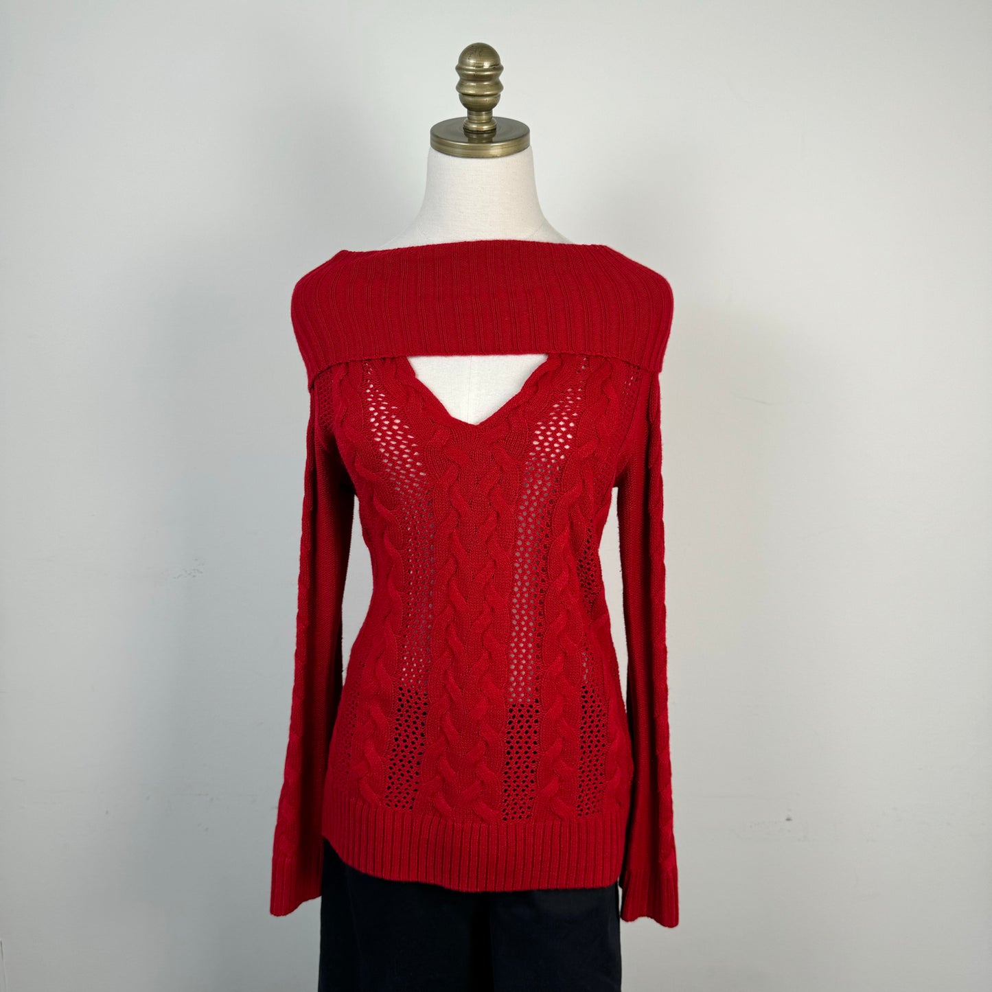 Red Cable Knit Bell Sleeve Sweater