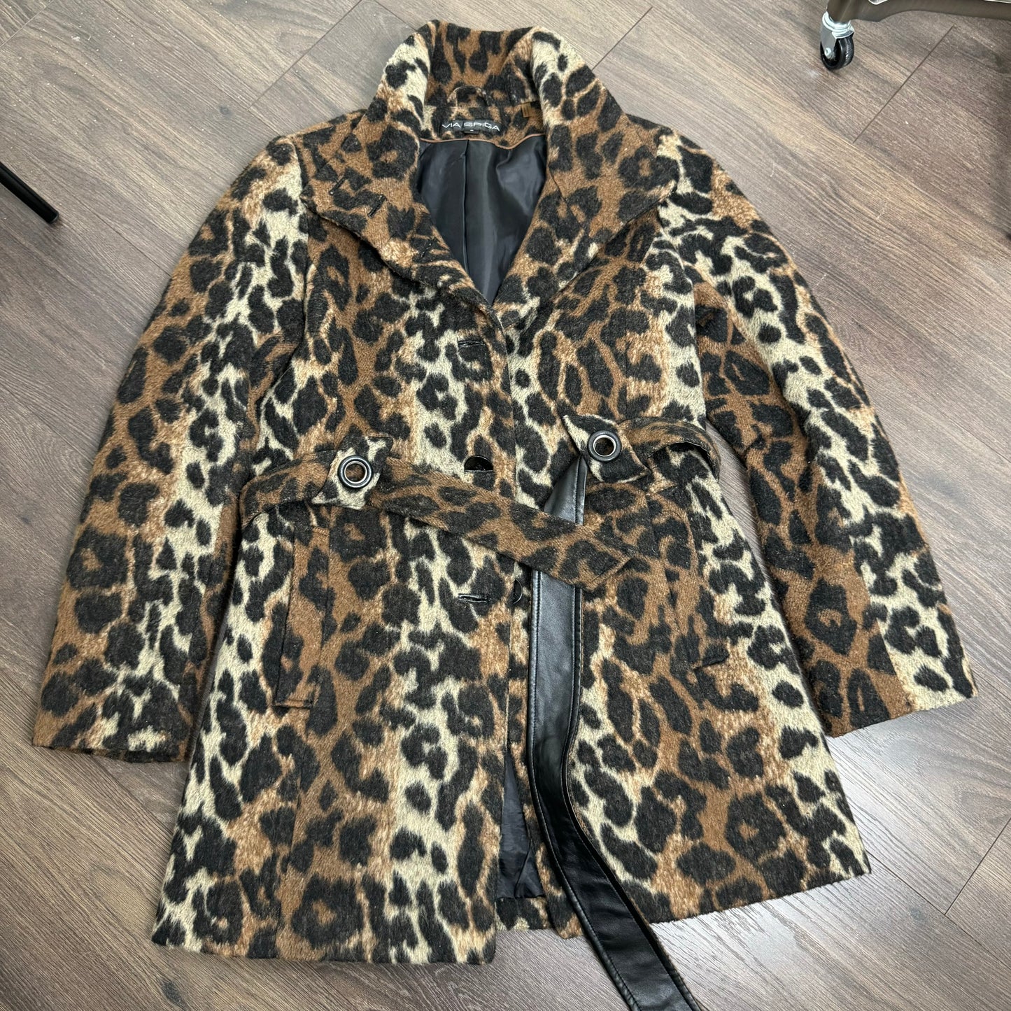 Vintage Leopard Print Wool Blend Coat
