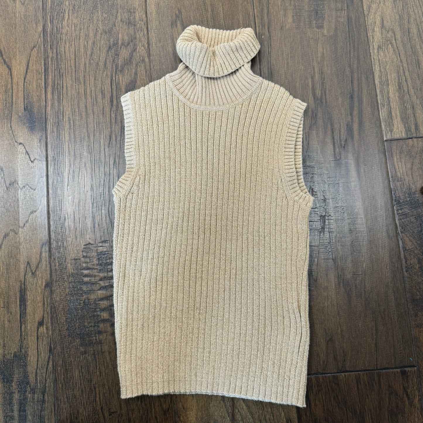 Beige Sleeveless Knit Turtleneck Top