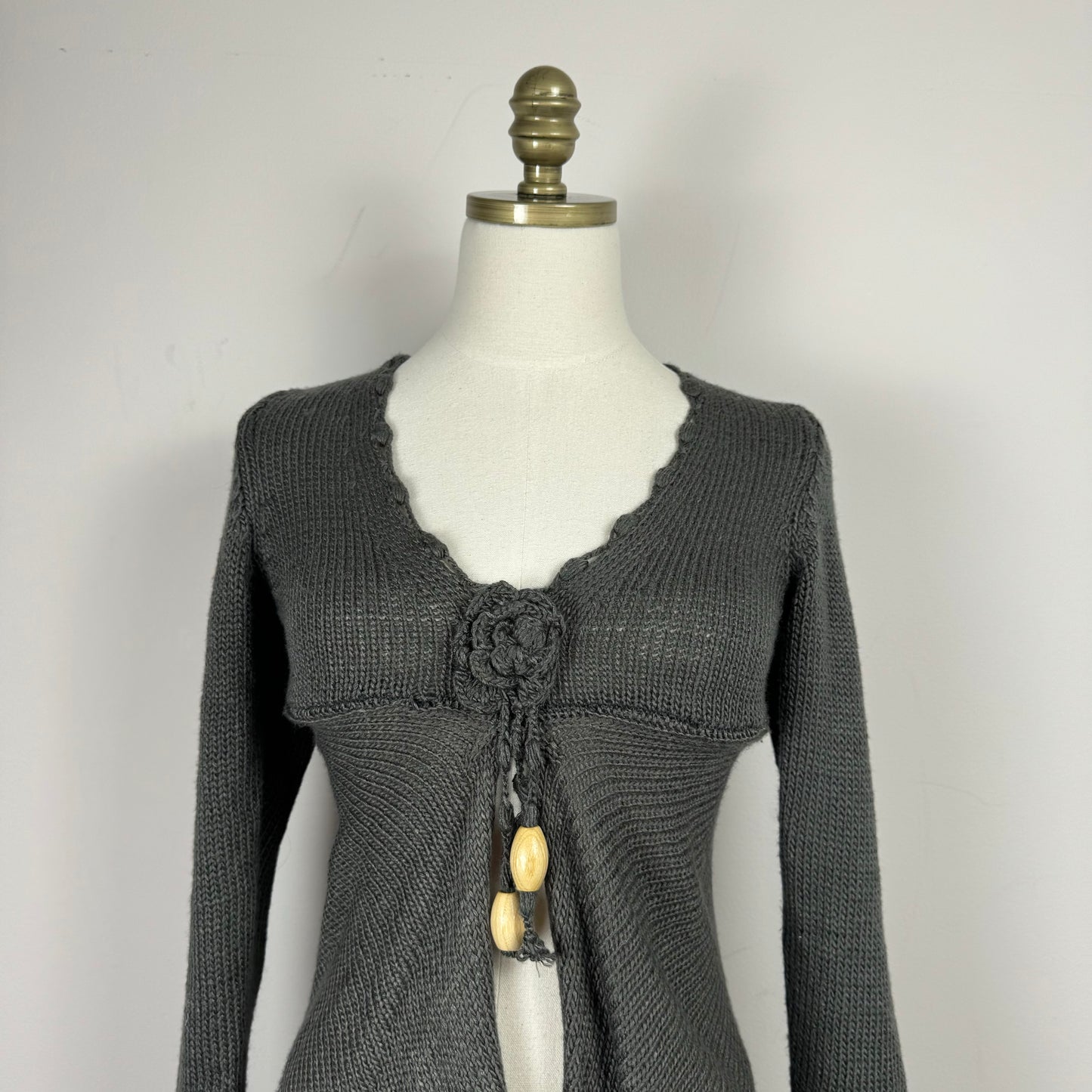 Grey Thick Knit Open Front Babydoll Top