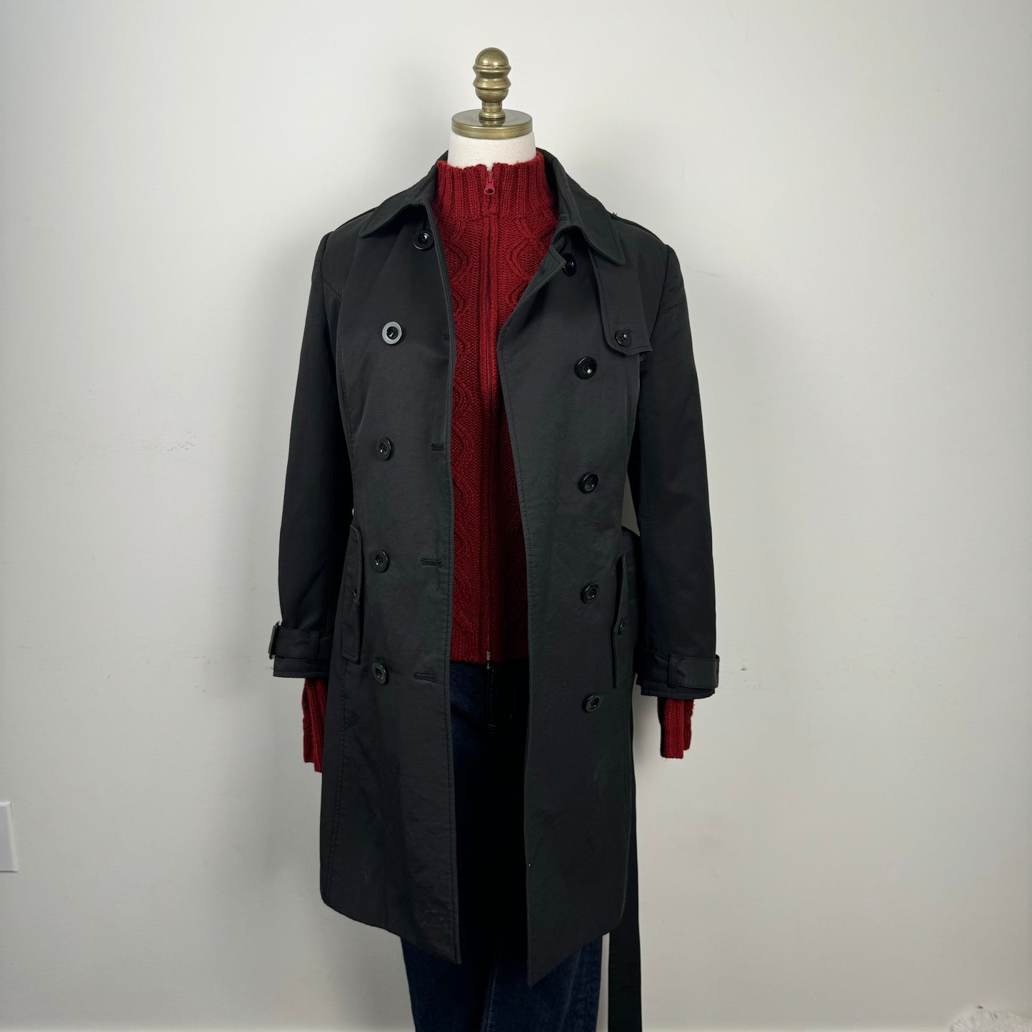 Vintage Black Double Breasted Trench Coat