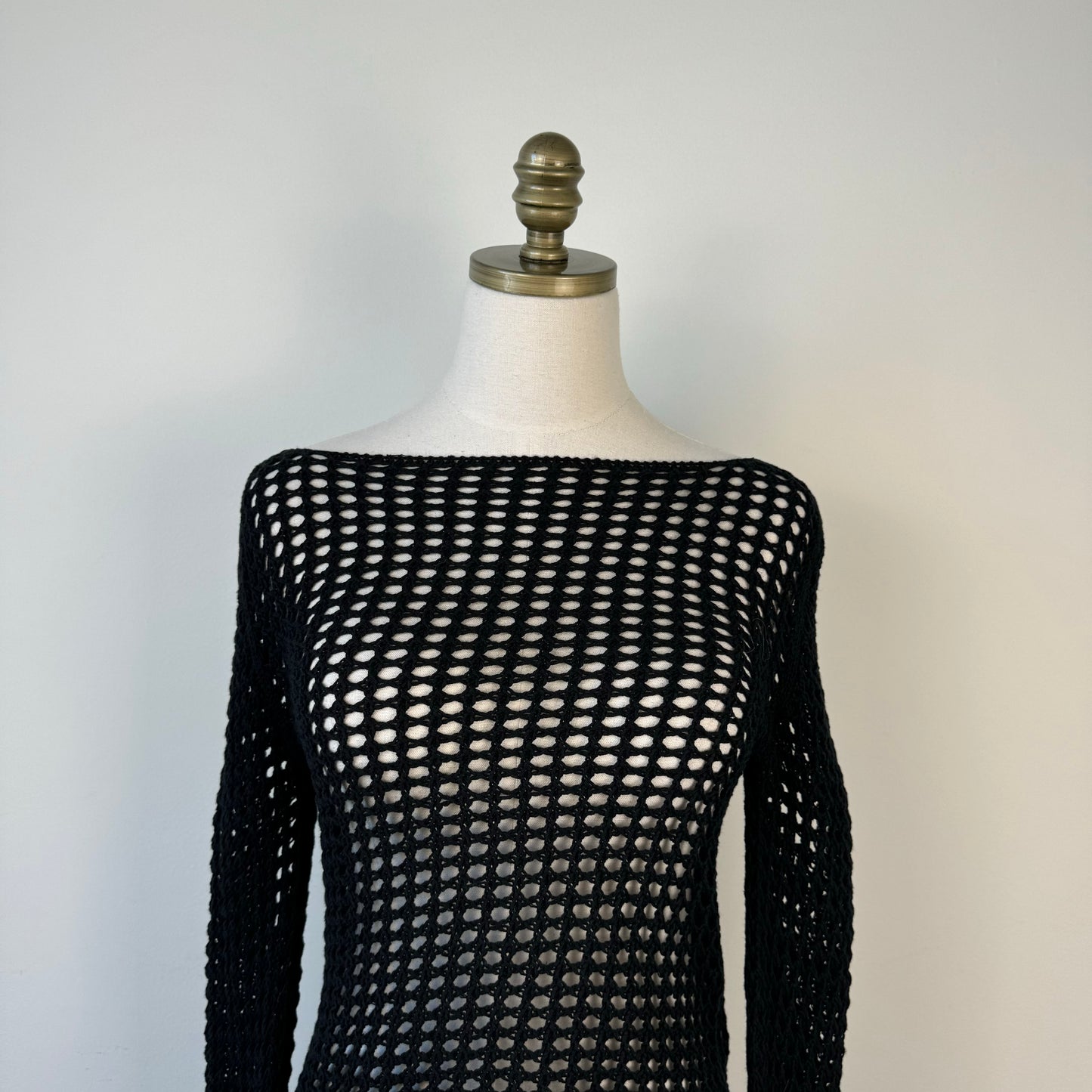 Black Crochet Boat Neck Sweater