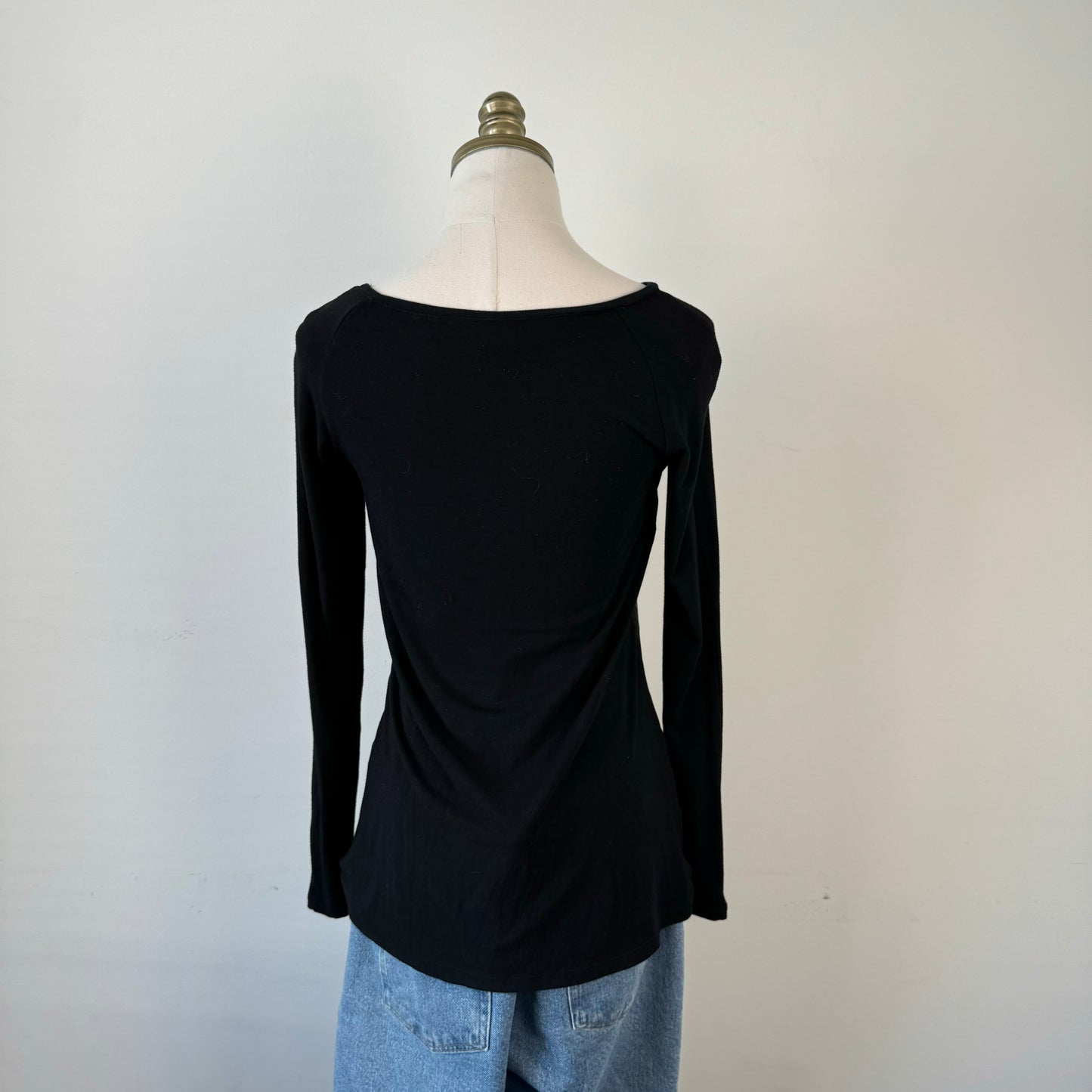 Danier Black Leather Knit Long Sleeve Top