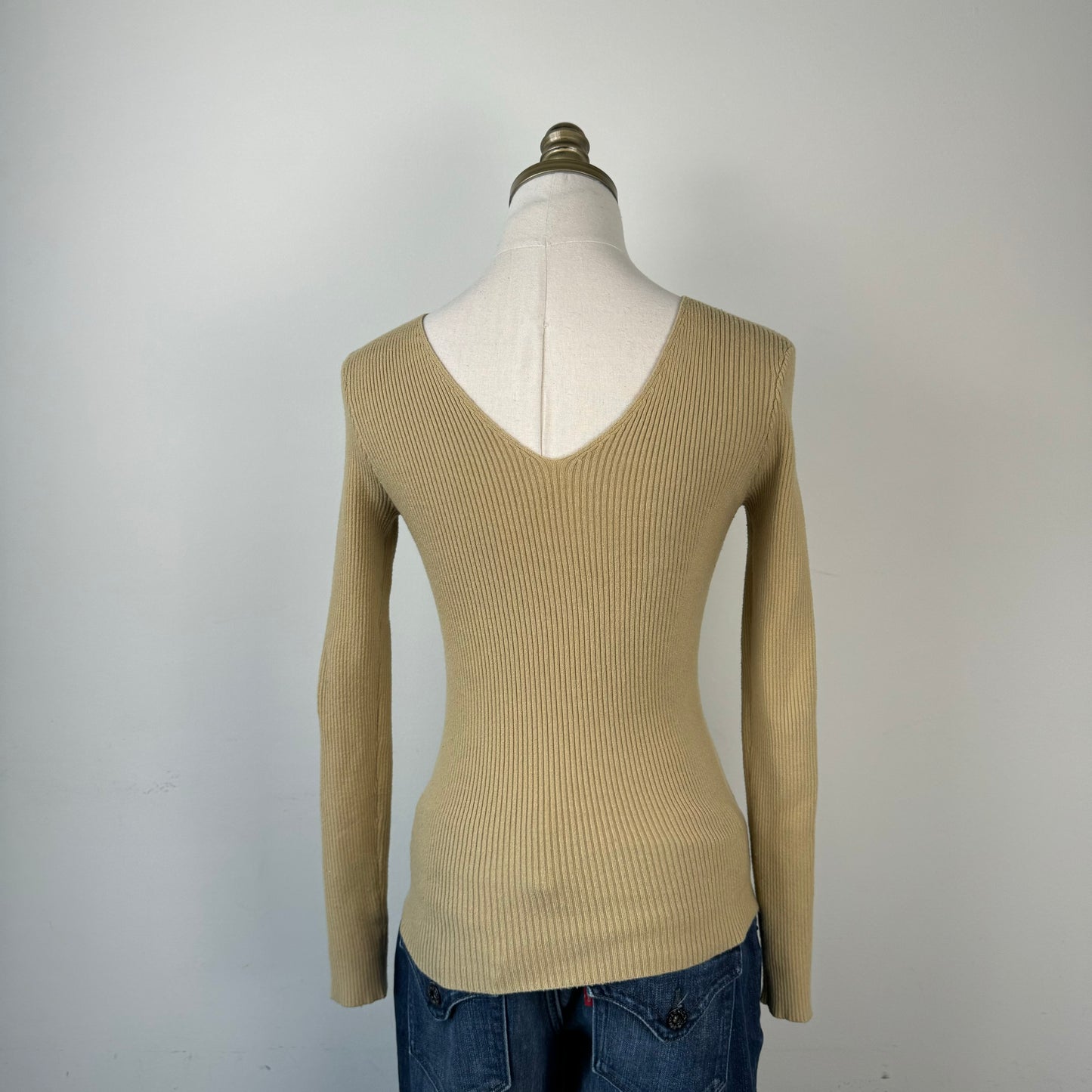 Fitted High Neck Ribbed Knit Long Sleeve Top