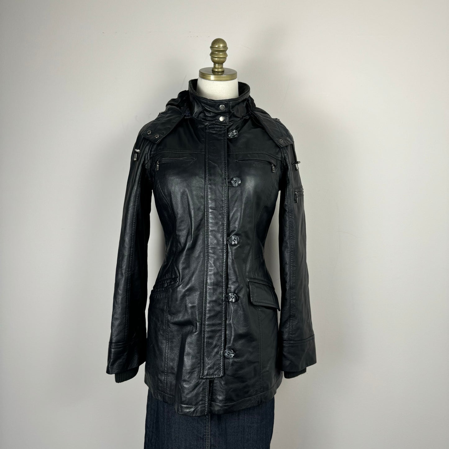 Danier Long Black Leather Jacket