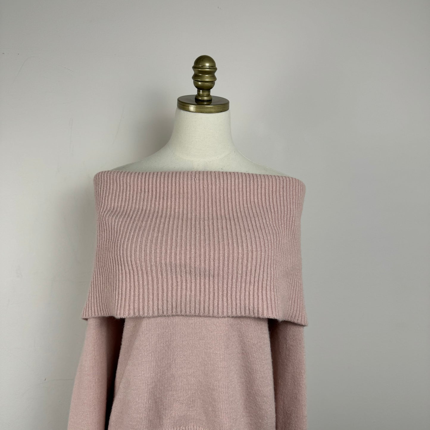 Baby Pink Off The Shoulder Knit Sweater