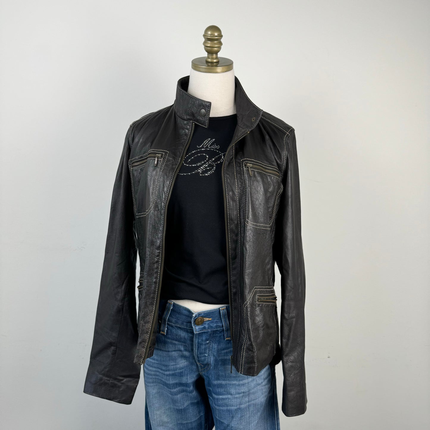 Danier Dark Brown Leather Moto Jacket