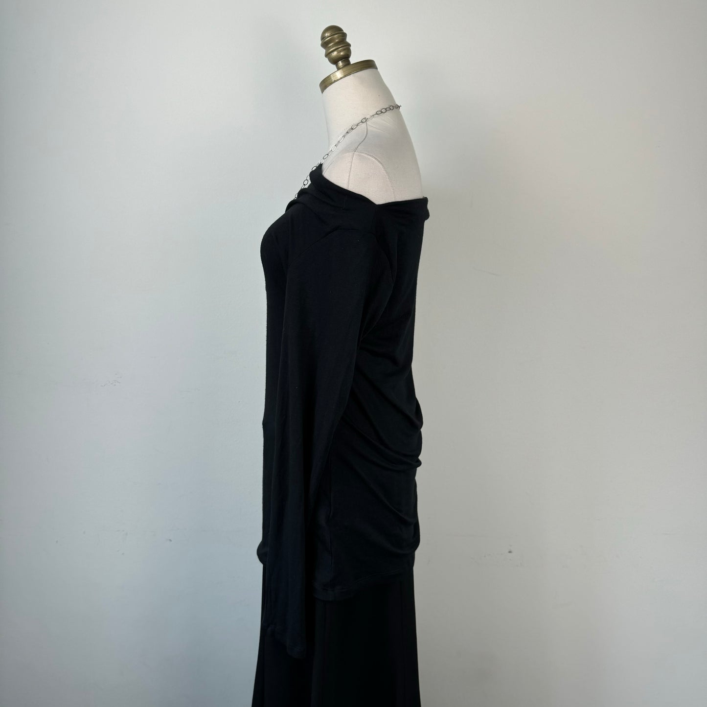 Off Shoulder Slinky Black Long Sleeve Top