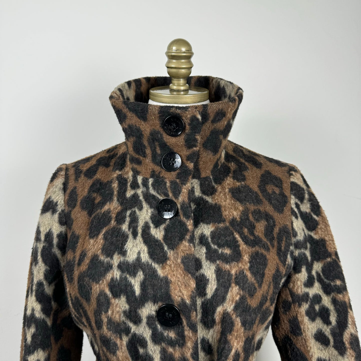 Vintage Leopard Print Wool Blend Coat