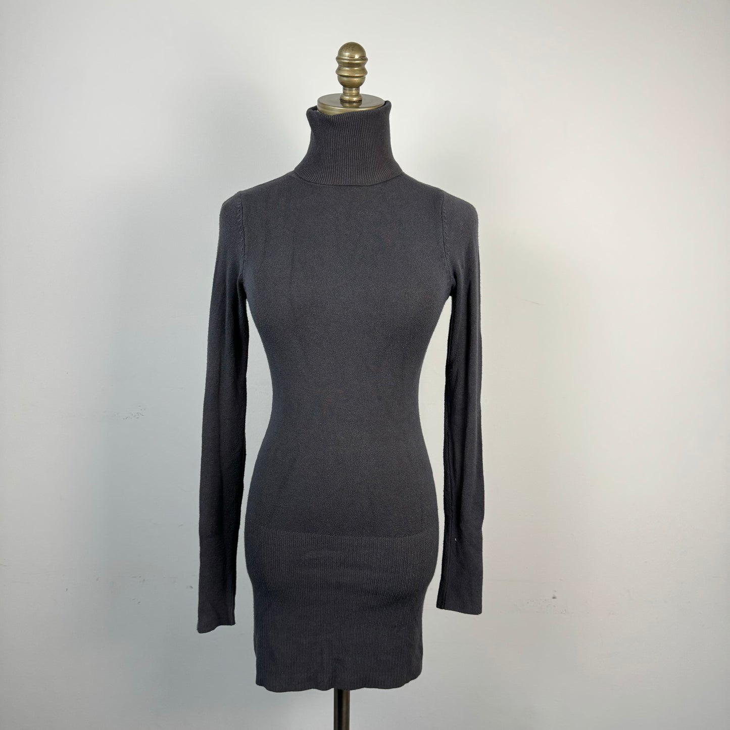 Vintage Grey Fitted Turtleneck Mini Dress / Long Top