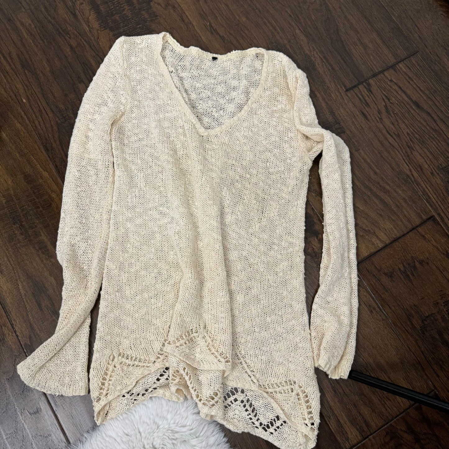 Boho Cream Open Knit Long Sweater