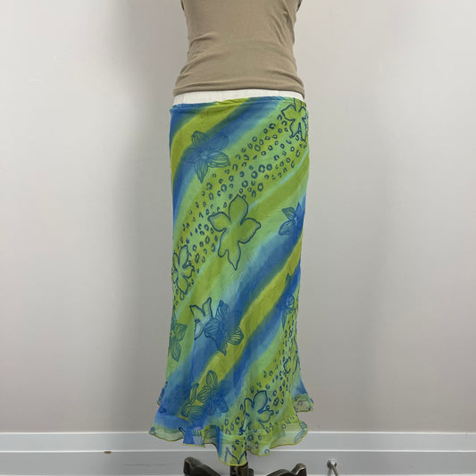Vintage Floral Print Mesh Midi Skirt