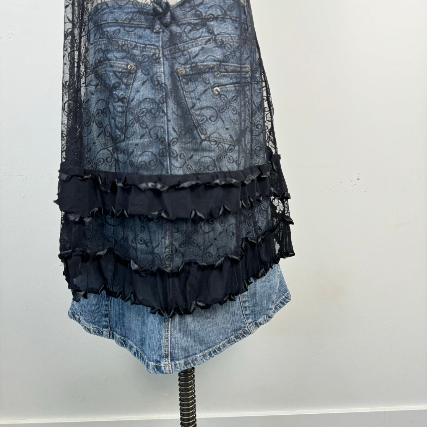 Black Lace Mesh Babydoll Slip Dress