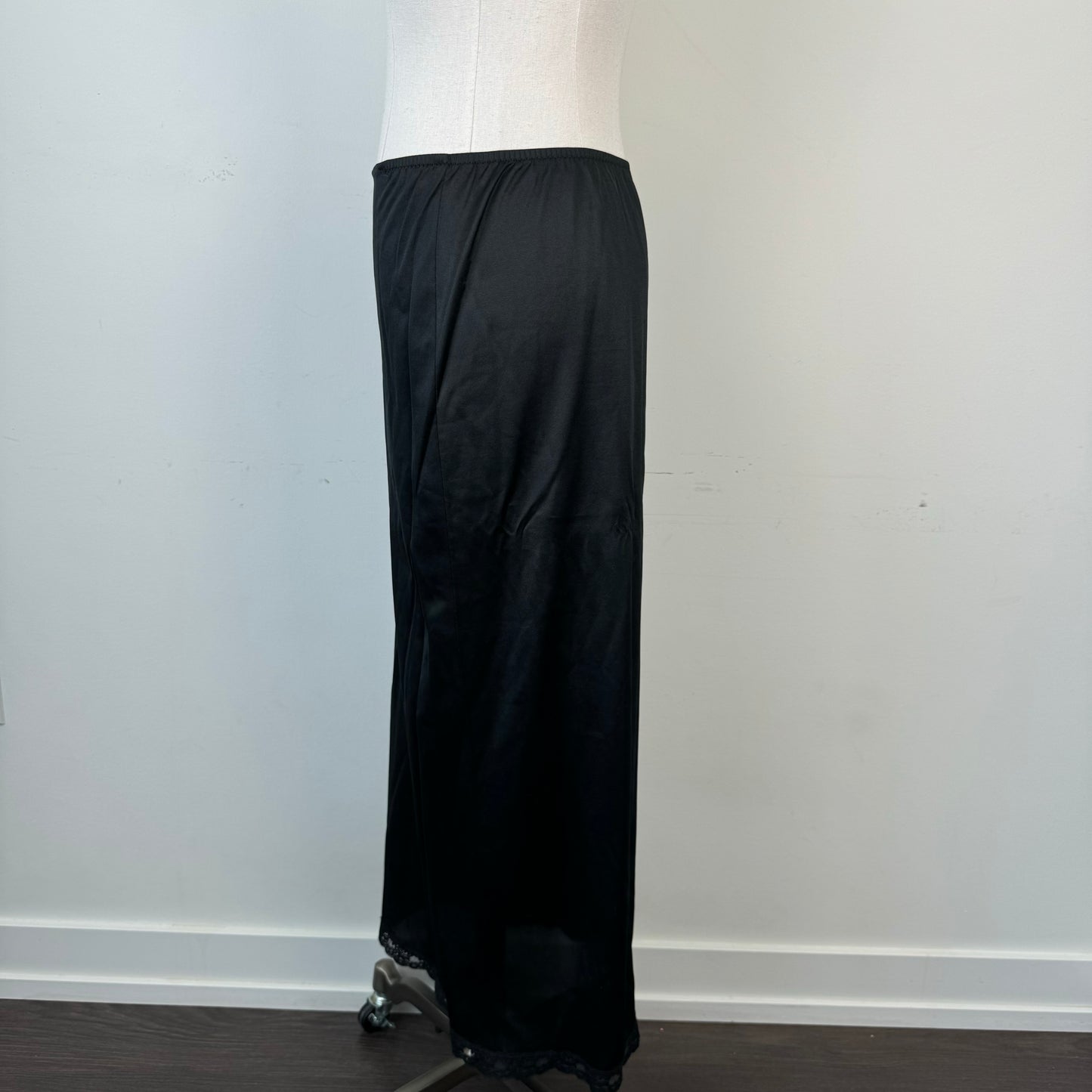 Satin Lace Trim Midi Skirt