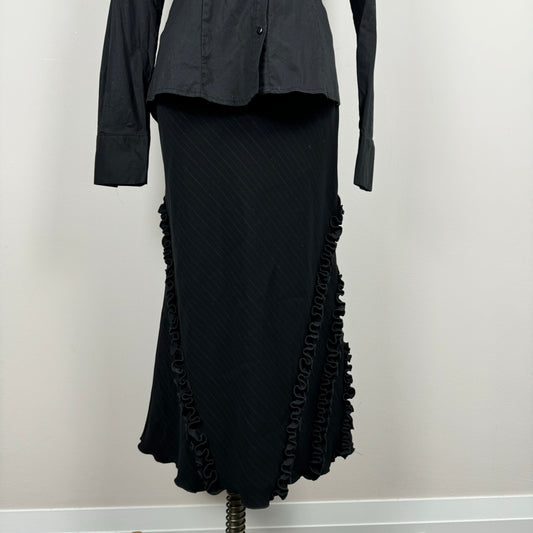 Black Pinstripe Midi Skirt